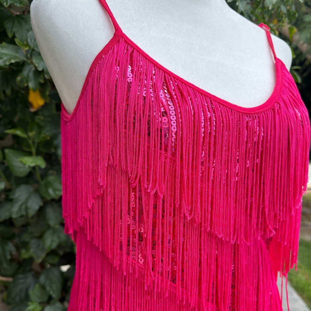 Anna-Kaci Hot Pink Fringe Disco Dress